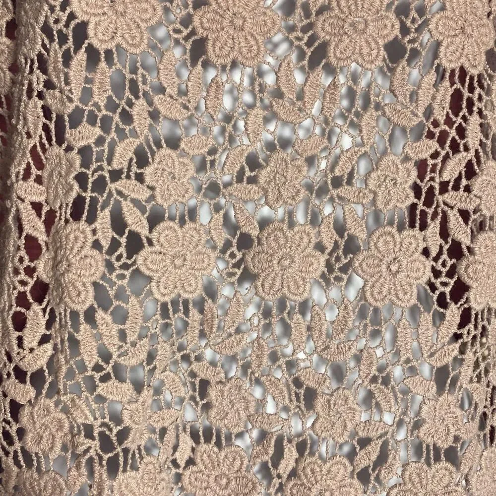 Free People Crochet Lace Front Long Sleeve Top Size M
